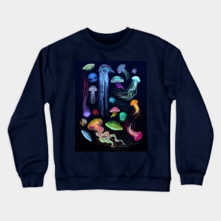 Glowing colorful variety jellyfish illustration Crewneck Sweatshirt